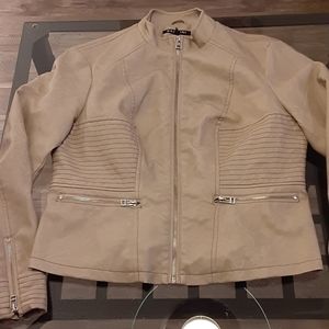 EUC Baccini Large Faux Leather Camel Moto Jacket